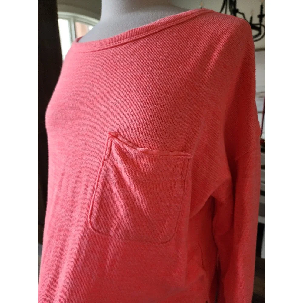 Aerie Coral‎ Pink Cropped Long Sleeve Pocket T Shirt Women Size S